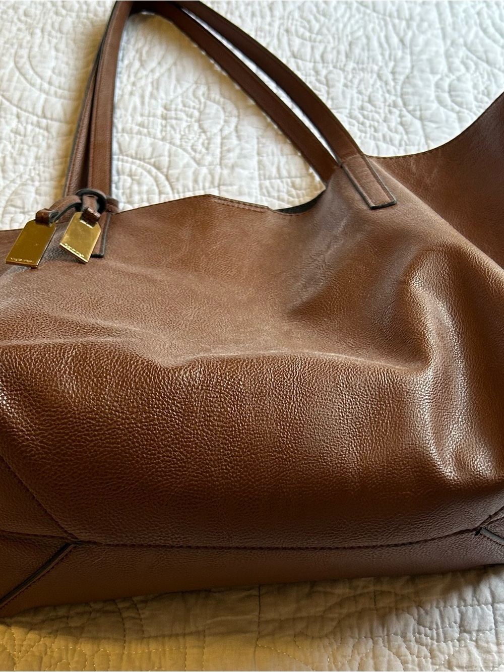 Calvin Klein Chestnut Brown Leather Tote with Gold Tags and matching wallet - Picture 3 of 10